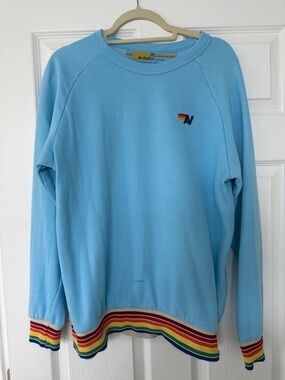 Aviator Nation Light Blue Sweatshirt with Rainbow Trim